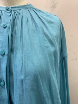 Womens, Blouse, DOEN, French Blue, Cotton, Solid, XS, Band Collar, Button Front, L/S,