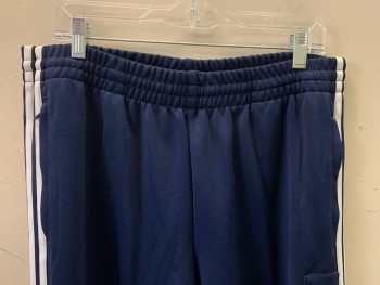 Mens, Sweatsuit Pants, ADIDIAS, Navy Blue, White, Polyester, Cotton, Solid, XL, F.F, Side Pockets, Elastic Waist Band With D String