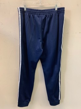 Mens, Sweatsuit Pants, ADIDIAS, Navy Blue, White, Polyester, Cotton, Solid, XL, F.F, Side Pockets, Elastic Waist Band With D String