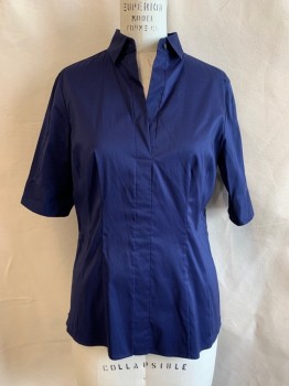 Womens, Top, BOSS, Navy Blue, Cotton, Polyester, Solid, 6, Polo, C.A., 1 Button at Neck, V-N, S/S, Side Zippers on Each Side of Waist