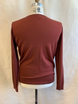 Mens, Pullover Sweater, NORDSTROM, Sienna Brown, Wool, Solid, XL, V-neck, Long Sleeves