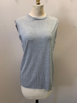 Womens, Top, ACNE, Lt Gray, Lyocell, Solid, Heathered, S, Crew Neck, Sleeveless