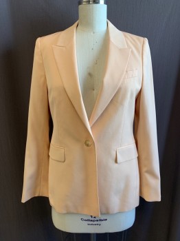 Womens, Suit, Jacket, REISS, Melon Orange, Wool, Viscose, Solid, W35, B36, Single Breasted, 1 Button, Peaked Lapel, 3 Pockets, 4 Buttons Cuff