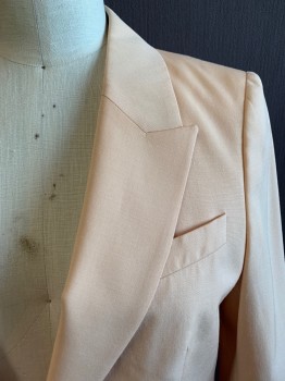 REISS, Melon Orange, Wool, Viscose, Solid, Single Breasted, 1 Button, Peaked Lapel, 3 Pockets, 4 Buttons Cuff