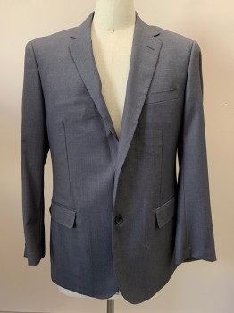 TZARELLI, Dk Gray, Wool, Solid, 2 Buttons, Single Breasted, Notched Lapel, 3 Pockets,
