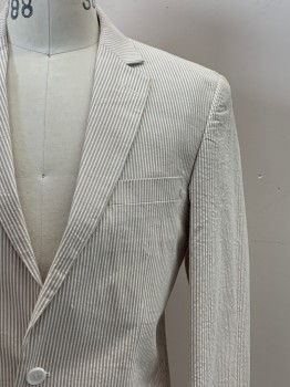 EMIGRE, Beige, White, Cotton, Seersucker, Stripes - Vertical , 2 Buttons, Single Breasted, Notched Lapel, 3 Pockets,