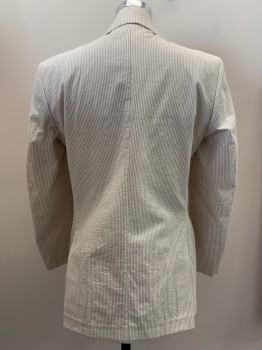 EMIGRE, Beige, White, Cotton, Seersucker, Stripes - Vertical , 2 Buttons, Single Breasted, Notched Lapel, 3 Pockets,