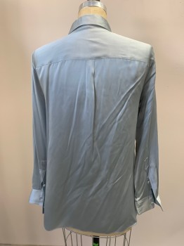 Womens, Blouse, THEORY, Ice Blue, Silk, Solid, M, L/S with Button Cuffs, C.A., Hidden Button Placket Front With Snap Between Button 3 & 4, Has Some Light Yellow Stains And Scuffs On Left Front Panel