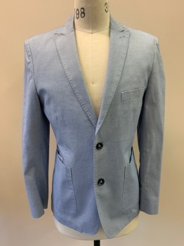 Mens, Sportcoat/Blazer, MATTARAZI, Lt Blue, Cotton, 2 Color Weave, 38 R, Single Breasted, 2 Buttons, Peaked Lapel, 4 Pockets,