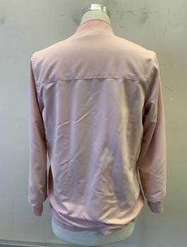 Unisex, Scrubs, Jacket Unisex, JAANUU, Dusty Rose Pink, Polyester, Rayon, Solid, M, Zip Front, Rib Knit Stand Collar And Cuffs, 3 Patch Pockets