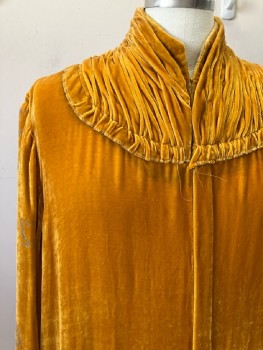 N/L, Mustard Yellow, Velvet Fabric, High Neck, Ruching Bib Detail, L/S, Hook And Eye/ Snap Btn Closure, Made To Order,