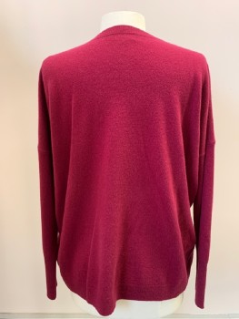 Womens, Pullover Sweater, J CREW, Red Burgundy, Cashmere, Solid, S, L/S, V-N, Oversized