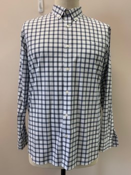 BANANA REPUBLIC, Black, White, Cotton, Plaid - Tattersall, L/S, Button Front, Collar Attached, Chest Pocket