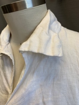 JAS TOWNSEND & SON, Off White, Linen, Solid, L/S, Pullover, V Notch Opening at Neck, Soft Collar, Reproduction, Pirate Shirt