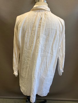 Mens, Historical Fiction Shirt, JAS TOWNSEND & SON, Off White, Linen, Solid, L, L/S, Pullover, V Notch Opening at Neck, Soft Collar, Reproduction, Pirate Shirt