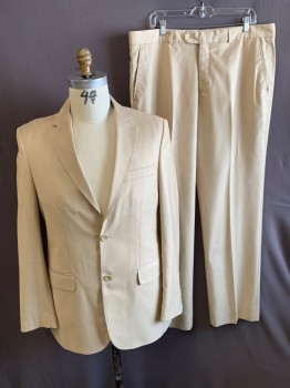 COBRA, Sand, Wool, Viscose, Solid, Notched Lapel, 2 Button Single Breasted, 3 Pockets, 4 Inner Pockets, Back Vent, Top Stitch On Lapel & Pockets