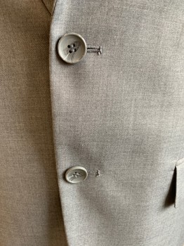 CARLO LUSSO, Gray, Polyester, Rayon, Solid, Notched Lapel, 2 Bttn Single Breasted, 3 Pckts, Double Vent