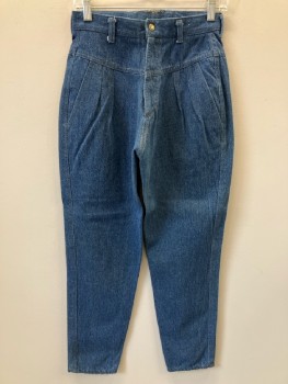 N/L, Denim Blue, Cotton, Solid, Pleated, Zip Front, Belt Loops, 2 Pckts,