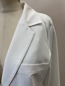 Womens, Lab Coat Women, META PRO, White, Polyester, Rayon, Solid, 4, C.A., Notched Lapel, 3 Buttons, 3 Pockets, Belted Back,