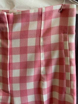 Womens, Pants, ZARA, Pink, White, Polyester, Viscose, Gingham, M, F.F, 2 Pockets, Zip Fly