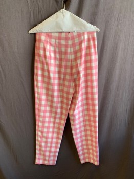 Womens, Pants, ZARA, Pink, White, Polyester, Viscose, Gingham, M, F.F, 2 Pockets, Zip Fly