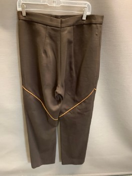 N/l, Brown, Cotton, Solid, Light Brown Diagonal Piping On Knees