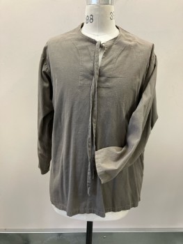 MTO, Brown, Cotton, Solid, Pull On, Keyhole Front Closure with Tie, L/S, Side Slits At Hem