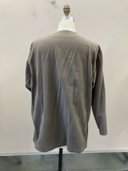MTO, Brown, Cotton, Solid, Pull On, Keyhole Front Closure with Tie, L/S, Side Slits At Hem