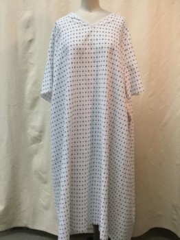 Unisex, Patient Gown, MEDLINE, White, Teal Blue, Navy Blue, Cotton, Polyester, Geometric, OS, White, Teal Blue/ Navy Geometric Print, Open Back