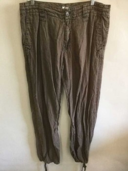 Mens, Casual Pants, L.O.G.G., Brown, Linen, Solid, In:34, W: 34, Flat Front, Drawstring At Inside Waist, Zip Fly, Jogger Style Leg with Drawstring At Leg Openings, 4 Pockets