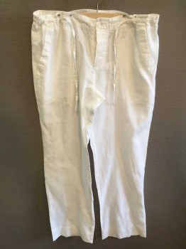 Mens, Casual Pants, TOSCANO, White, Linen, Solid, 32, 38, PANTS:  White, 2 Wedge Pocket Top, Button Front, D-string Waist, See Photo Attached,
