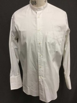 N/L, Cream, Cotton, Solid, Long Sleeve Button Front, Band Collar, 1 Pocket, French Cuffs,