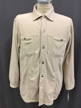 Mens, Casual Jacket, BC CLOTHING, Tan Brown, Polyester, Solid, L, Button Front, Collar Attached, Long Sleeves, 2 Pockets, Shirt Jacket