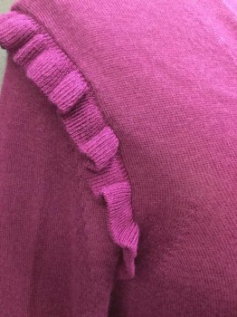 Womens, Pullover, BURBERRY, Purple, Cashmere, Silk, Solid, S, Knit, 3/4 Sleeve, V-neck, Ruffles at Armscye Seam, Pullover