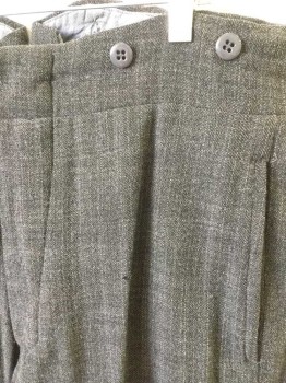 NL MTO, Gray, Wool, Heathered, Herringbone, Working Class Pants, Button Fly, 2 Slit Pockets. Aged., Hole at Left Leg Front Upper, Thread Bare and Holes at Hemline,