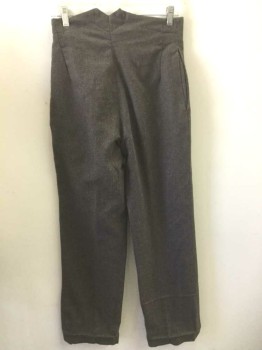 Mens, Historical Fiction Pants, N/L, Brown, Wool, Solid, Ins:32, W:28, Dusty Brown, Button Fly, Suspender Buttons Inside Waist, 2 Side Seam Pockets, Made To Order Reproduction,Old West