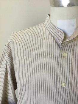 N/L, Beige, White, Gray, Cotton, Stripes, Working Class. Collar Band, Long Sleeves with Cuffs, Button Front, 1 Pocket. Rust Stain at Center Back, Old West