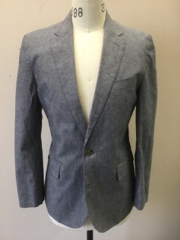 J CREW, Slate Blue, White, Cotton, Linen, Oxford Weave, Single Breasted, Notched Lapel, 2 Buttons,  3 Pockets, Slim Fit