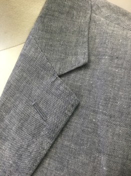 J CREW, Slate Blue, White, Cotton, Linen, Oxford Weave, Single Breasted, Notched Lapel, 2 Buttons,  3 Pockets, Slim Fit
