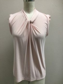 TOMMY HILFIGER, Lt Pink, Polyester, Spandex, Solid, Sleeveless, Knotted Front Collar with Back Loop/Button Closure, Stretch