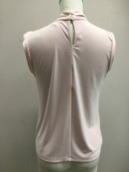 Womens, Top, TOMMY HILFIGER, Lt Pink, Polyester, Spandex, Solid, XS, Sleeveless, Knotted Front Collar with Back Loop/Button Closure, Stretch