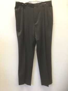 ZANELLA, Brown, Wool, Solid, Double Pleated, Button Tab Waist, Zip Fly, 4 Pockets, Relaxed Leg, 90's/00's