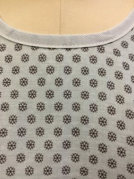 FASHION SEAL, Lt Blue, Black, Cotton, Polyester, Novelty Pattern, Light Blue with Black Novelty Flower Print, Baby Blue Trim Round Neck,  Raglan Short Sleeves, Partial Closed Back with 2 Baby Blue Ties