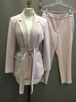 Womens, Suit, Jacket, HALOGEN, Blush Pink, Polyester, Viscose, Solid, S, Single Breasted, Collar Attached, Notched Lapel, 2 Flap Pockets, Missing Gold Floral Button, Missing Belt