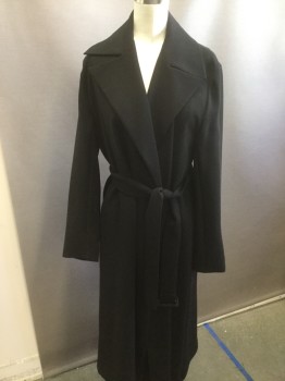 Womens, Coat, Trenchcoat, THEORY, Black, Polyester, Solid, B:36, P, Crepe, Notched Lapel, Open Front with Belt, Simple Trench