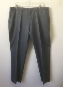 DKNY, Gray, Wool, Stripes - Pin, Flat Front, Zip Fly, 4 Pockets