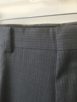 DKNY, Gray, Wool, Stripes - Pin, Flat Front, Zip Fly, 4 Pockets