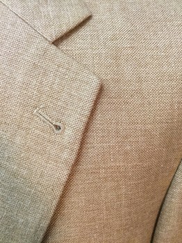 BROOKS BROTHERS, Camel Brown, Silk, Linen, Heathered, Notched Lapel, Collar Attached, 2 Buttons,  3 Pockets,