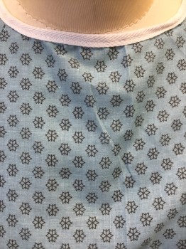 NL, Lt Blue, Gray, Poly/Cotton, Novelty Pattern, Gray Snowflakes Print with White Trim with Open Back
