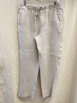 Mens, Casual Pants, TASSO ELBA, Oatmeal Brown, Linen, Heathered, L, Drawstring Waist With Belt Loops,